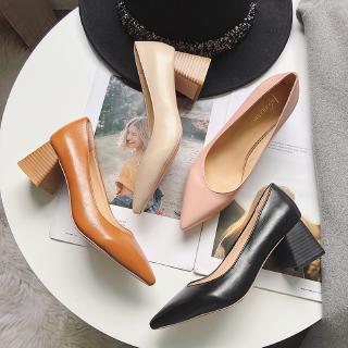 Office Women Black High Heels / Ladies Sexy Block-heel Shoes / Vintage Pumps / Korean Rubber Shoes