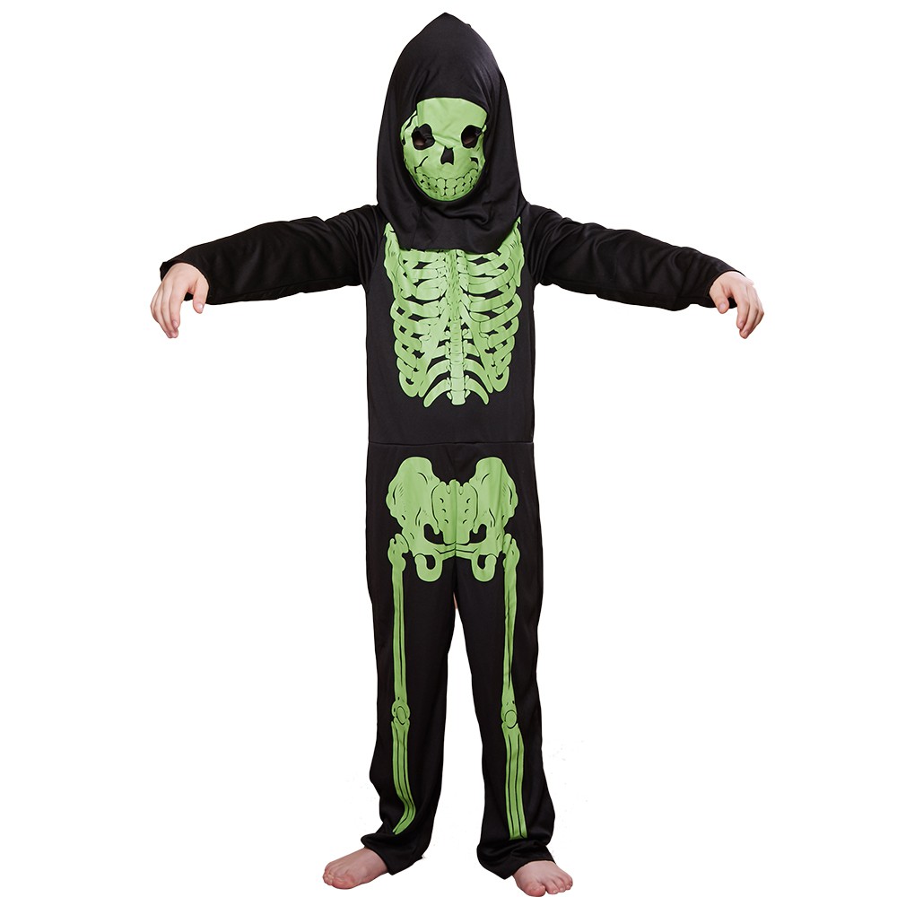 Fancy Kids Jumpsuit with Hat for Halloween Christmas Day of The Dead Cosplay Party Boys Skull Bones Skeleton Costume Set