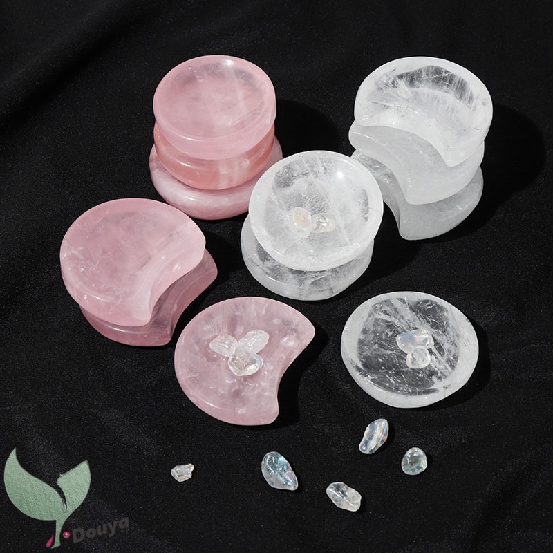 Natural Rose Quartz/clear quartz Bowl 2" , Hand Carved Crystal Healing