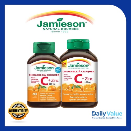 Jamieson Vitamin C + Zinc 500 mg,200/400 chewable tablets Shopee