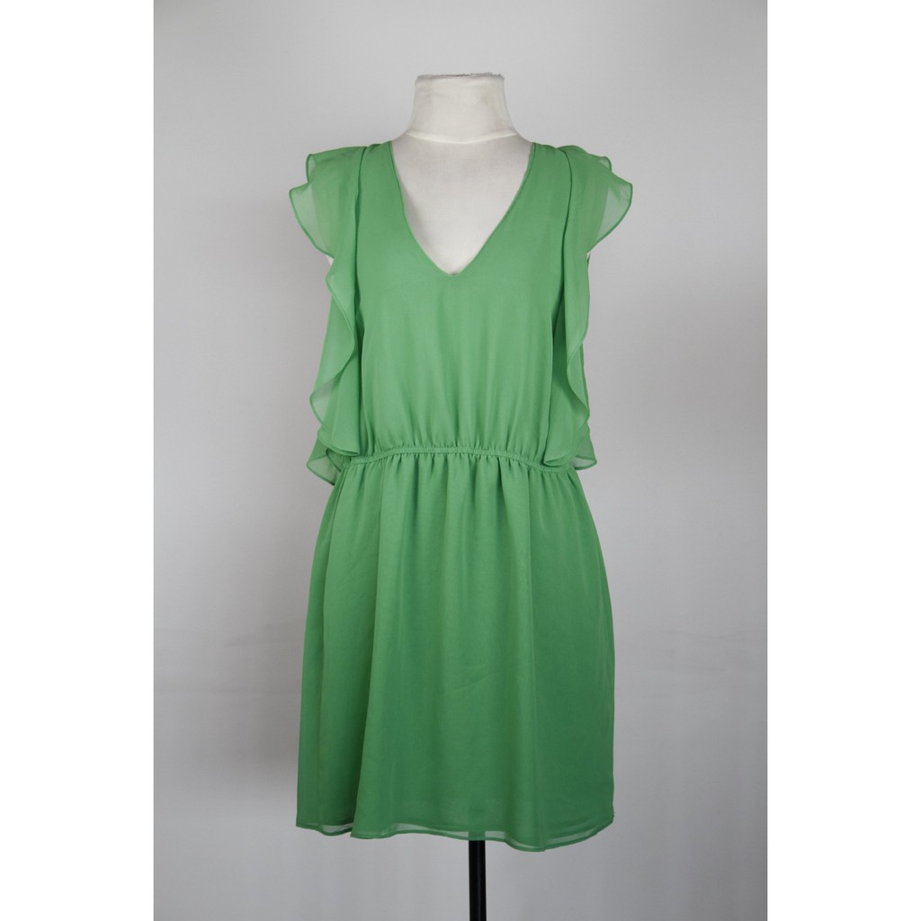 Zara Green V-Neck Dress with Ruffle 