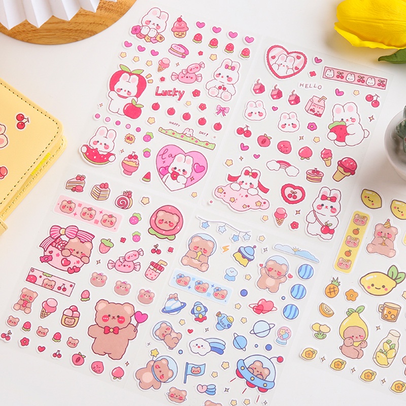 4 Sheets Kawaii Cartoon Washi Stickers Pack Decorative DIY Japanese ...
