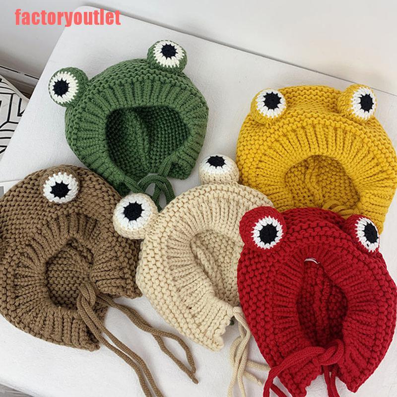 FCPH Solid color Cartoon frog knitted hat winter warm hat Skullies cap beanie for kid