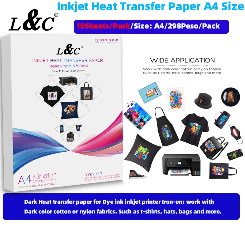 L&C Inkjet Heat Transfer Paper Suitable A4 For Dark Fabrics Compatible