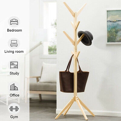 Wooden Coat Stand Rack Clothes Hanger, Wooden Tree Hat Stand