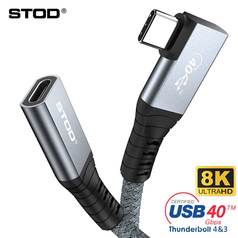 Thunderbolt 3 4 Extension Cable USB C 90 Degree 40Gbps 100W Right Angle