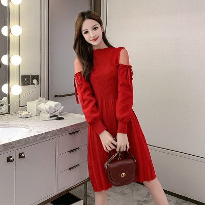 red knit dress with sleeves