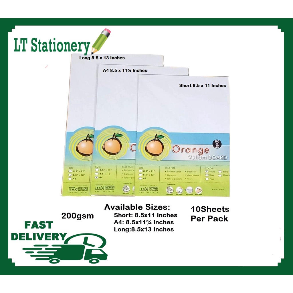 20 Sheets Orange Vellum Board 200gsm Short/A4/Long/A3 with Sketch