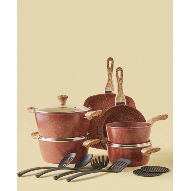 Noon Cookware pots pans Granite Marble Coated Non stick Aluminium