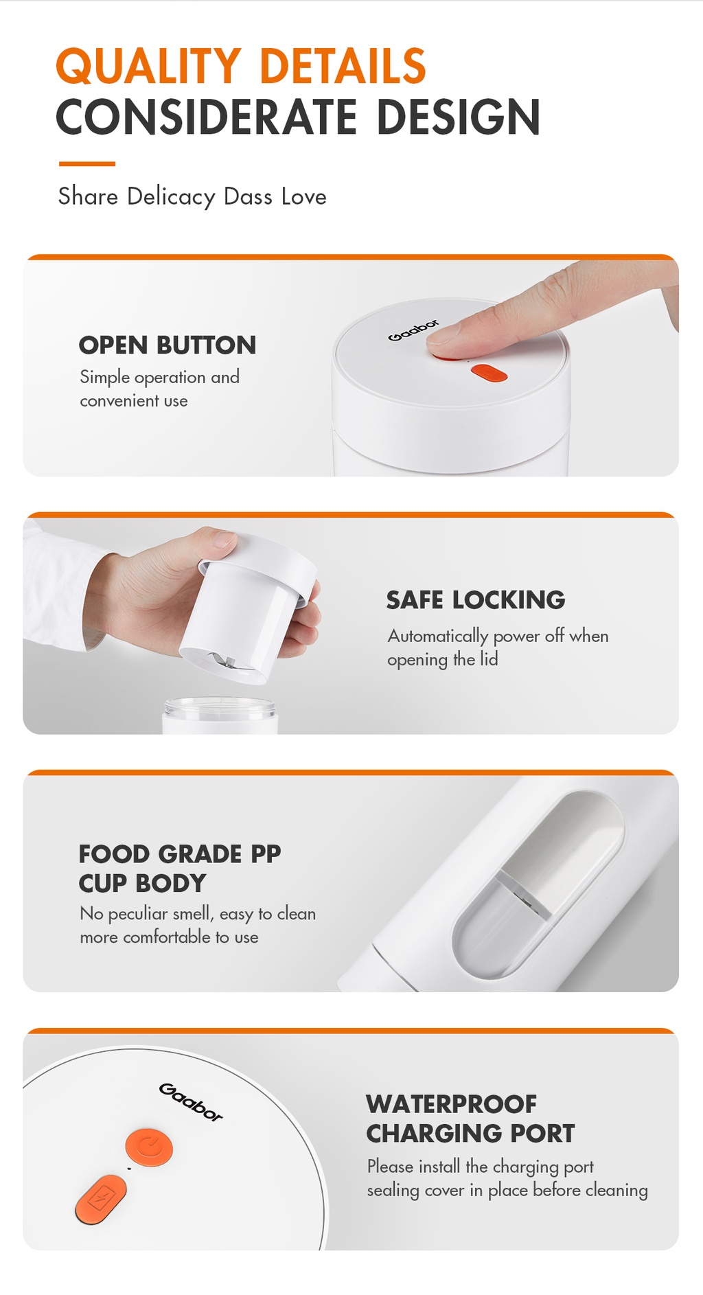 Gaabor Portable Juicer Cordless Juice Cup 300ml Rechargeable Juicer