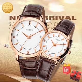 Original Couple Watch Waterproof Leather Strap Diamond Dial Couple Analog Watch For Boyfriend For Girlfriend Valentine's Day Gift
