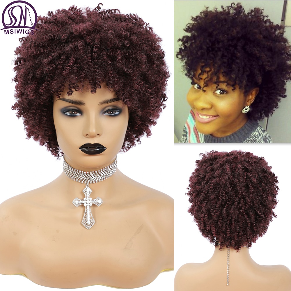 Mswigs Women S Short Kinkly Curly Pixie Cut Wig Synthetic Burgundy Ladies Fluffy Short Small Shopee Philippines