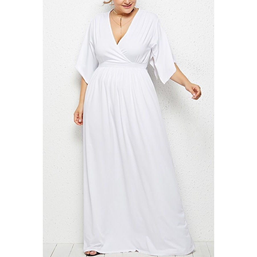 plus size white dress with sleeves