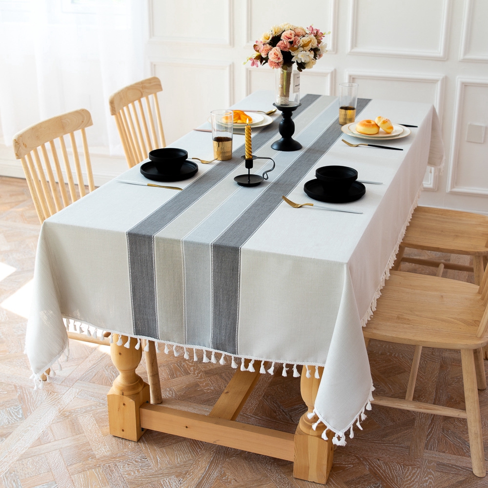 Splice Stripe Tablecloth Modern Simple Cotton Linen Table Cover for