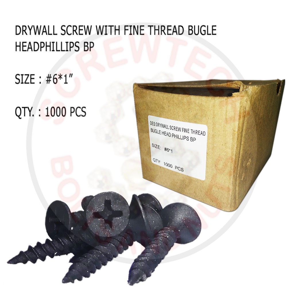 Gypsum Screw 6 X 1 Black For Wood 1000pcs Per Box Shopee