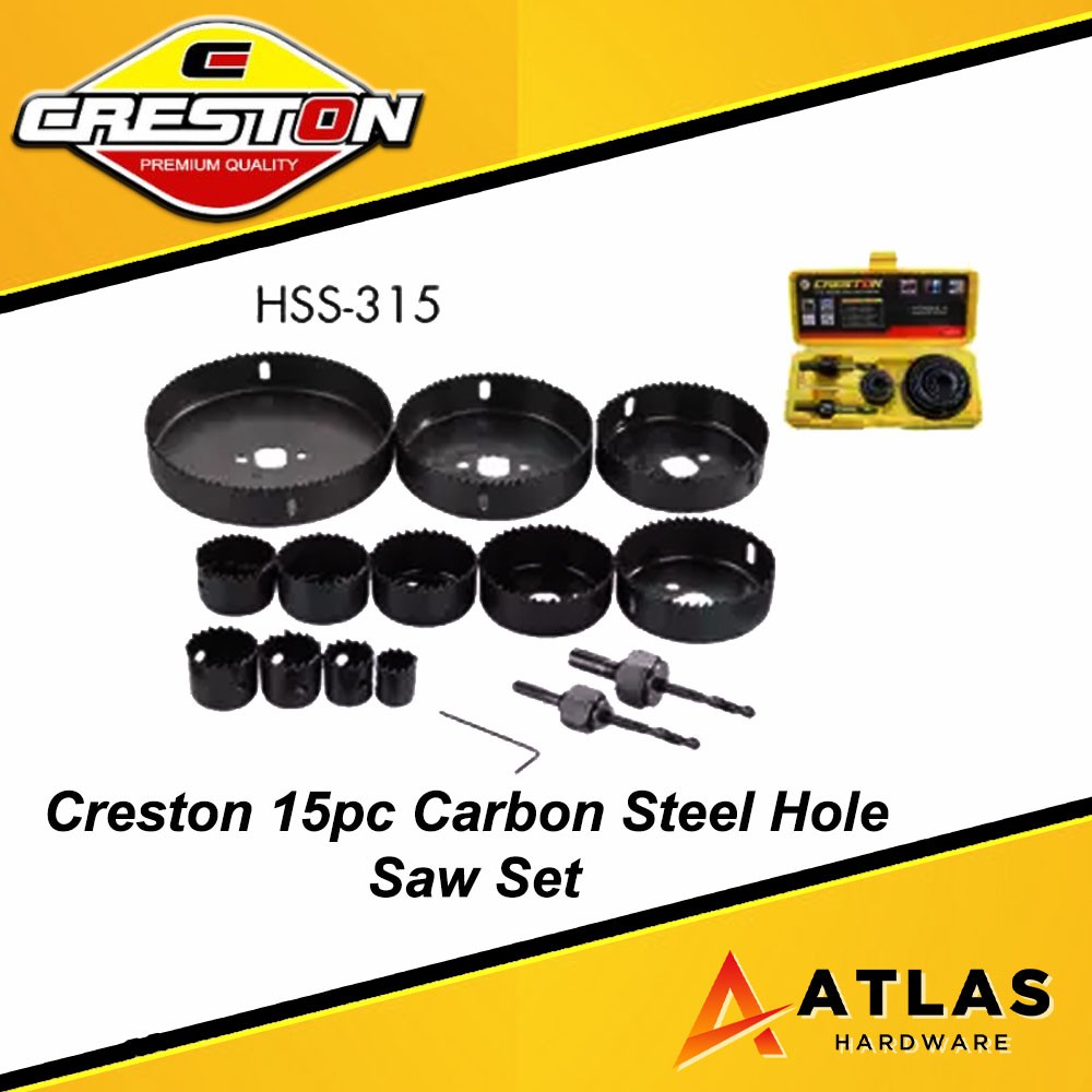 Creston 15pcs Carbon Steel Hole Saw Set