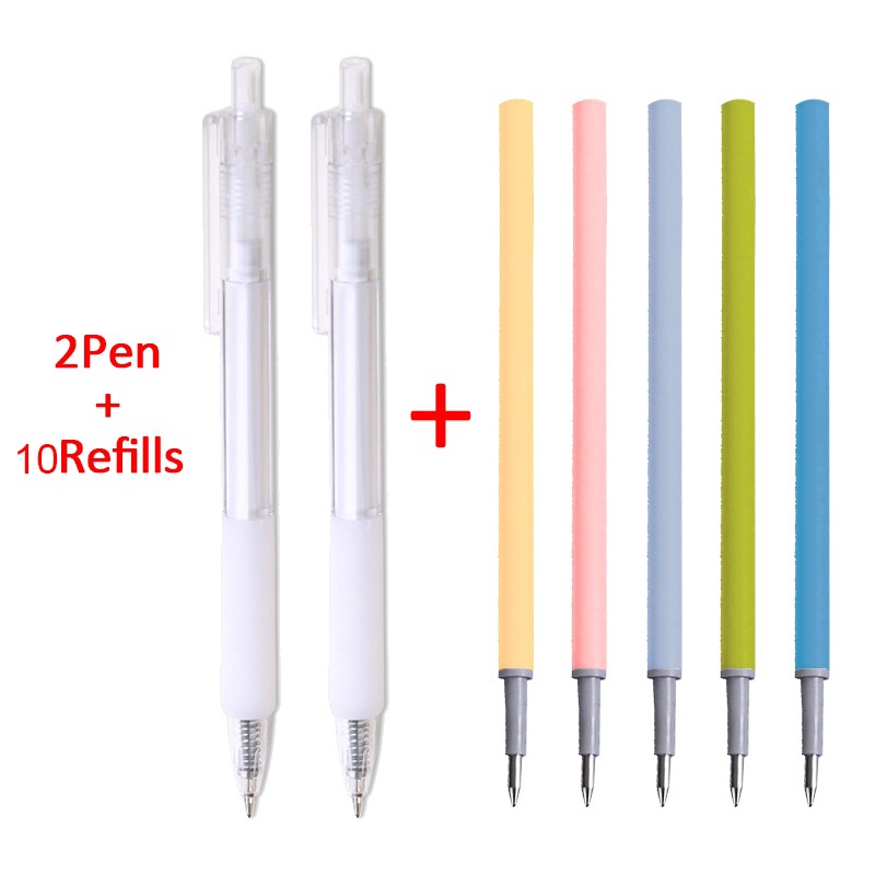 2 Pen+10 Refills Ballpen set Retractable gel pens black ink 0.5 mm ...