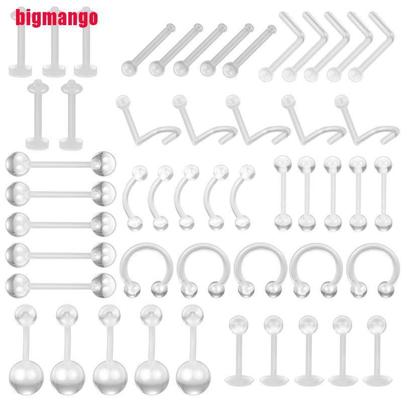10Pcs Transparent White Nose Stud Barbell Lip Tongue Navel Piercing Jewelry
