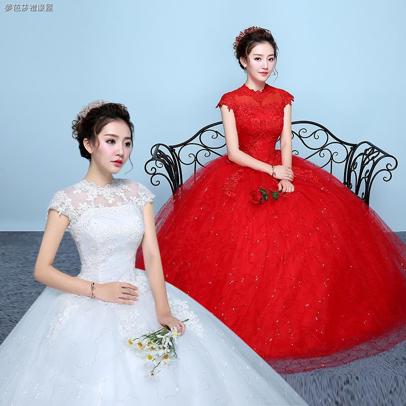 red gown bride