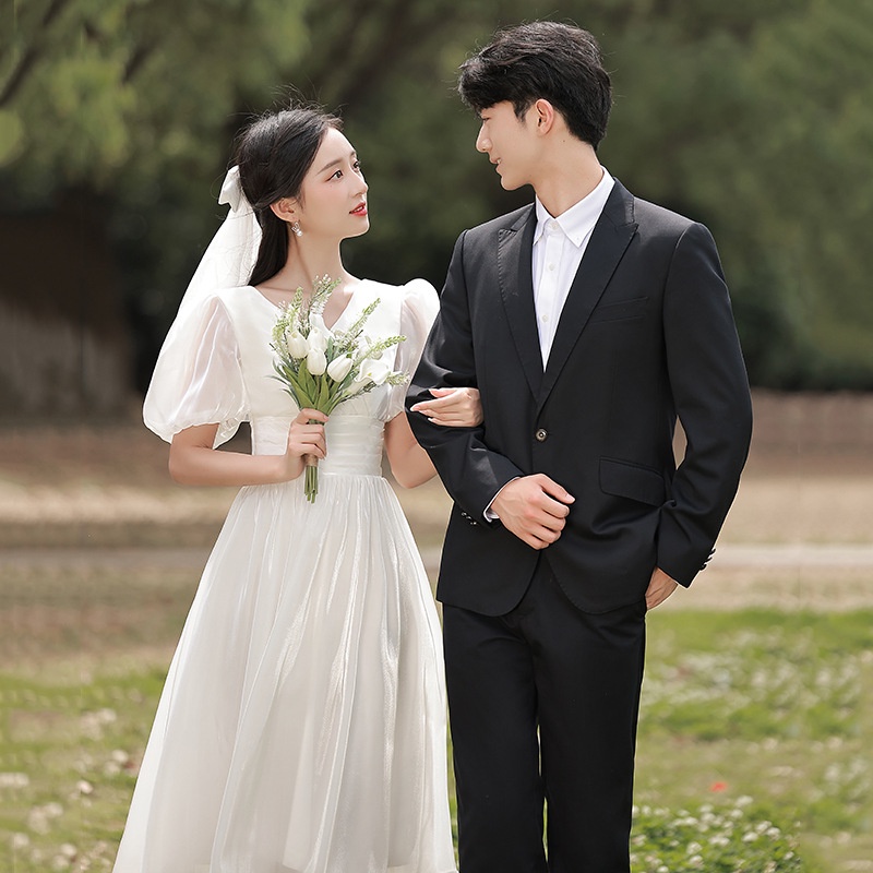 Simple Wedding Dress Short Sleeve VNeck New Fashion Bride Beach Beach