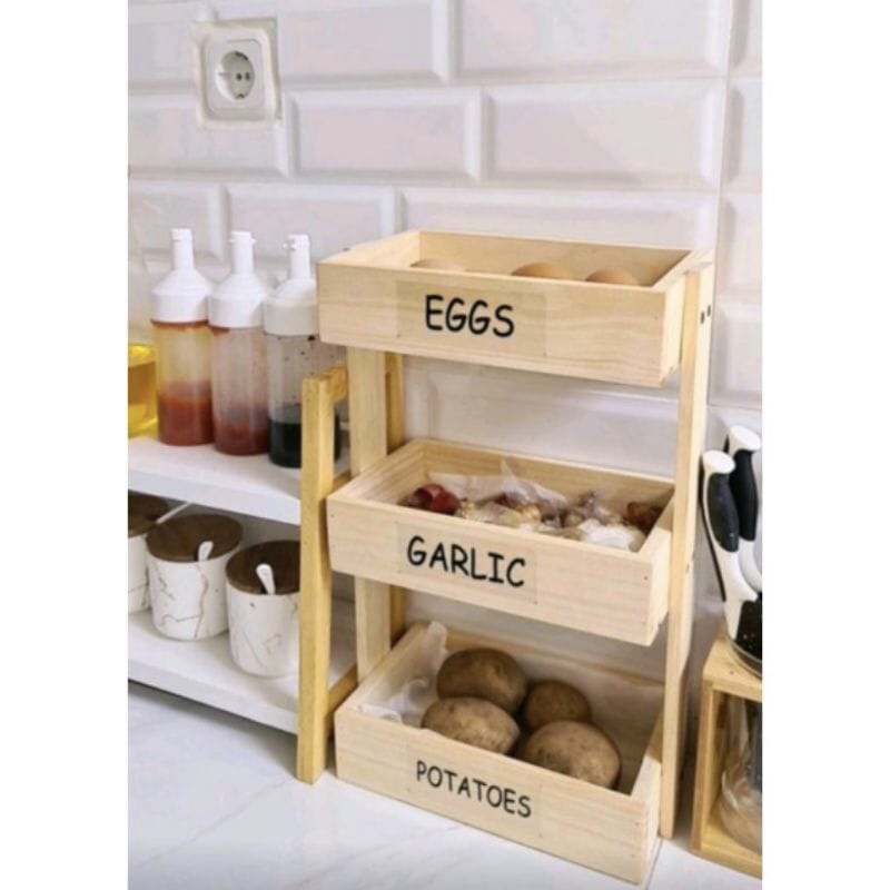 KAYU Plain onion Rack / 3 Stacking Stacking Shelves / Kitchen Seasoning