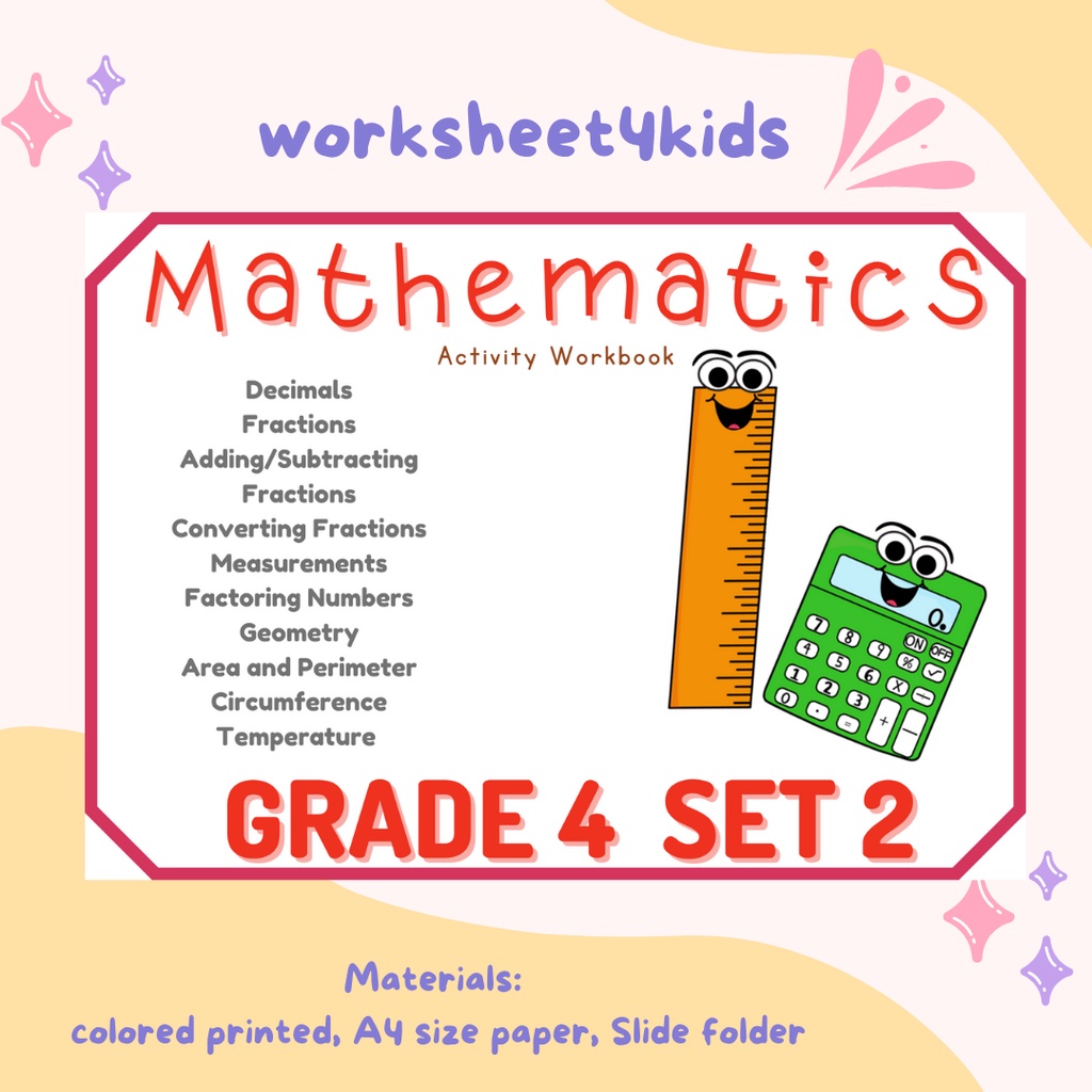 Featured image of 63,  PAGES GRADE 4 MATHEMATICS WORKBOOK WORKSHEET Set 2 - 2 PAGES PER SHEET