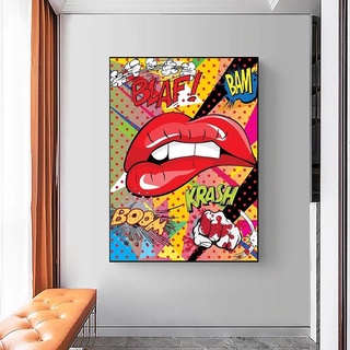 Pop Culture Biting Lips Poster Canvas Painting Wall Art Picture for Living Room Home Decor (No Frame) #2