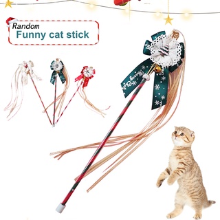 RAN♥ Cats Wand Toy Christmas Series Doll Pet Interactive Recreational Cute Cats Tassels Teaser Stick with Bell for Pet Training