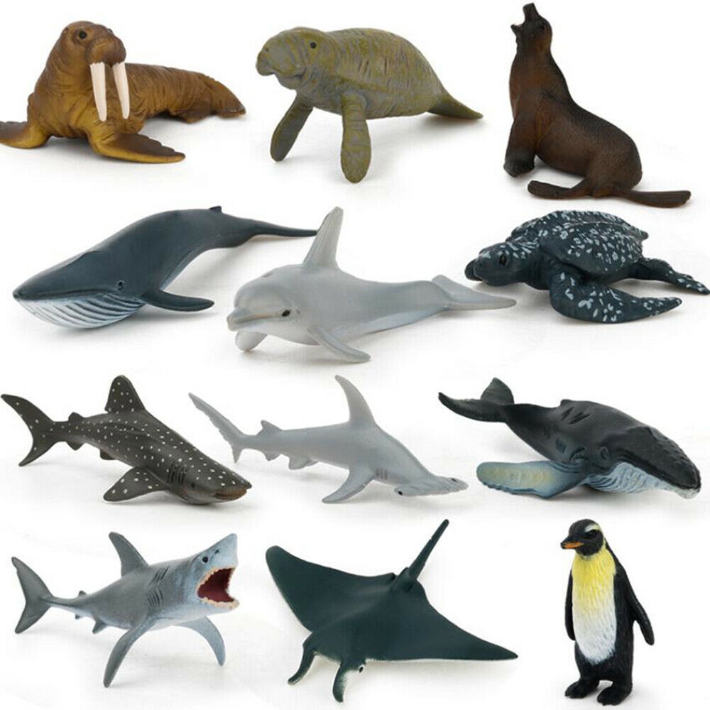 12pcs Kids Toy Plastic Sea Animals Ocean Shark Dolphin Whale Model ...