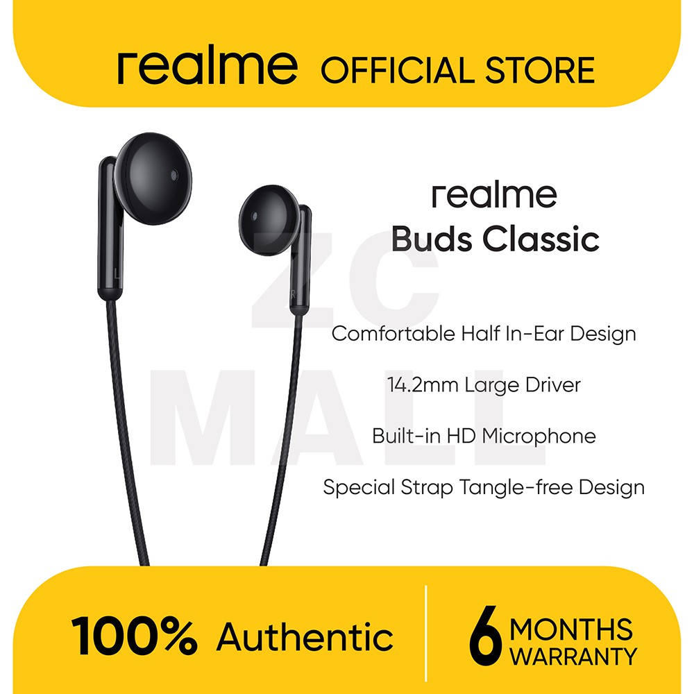 Realme Buds Classic Earphone 3.5mm In-Ear Wired Music Earbuds Built-in ...