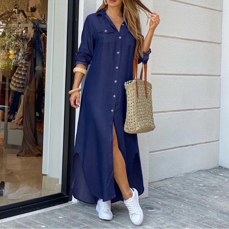 denim button down maxi dress