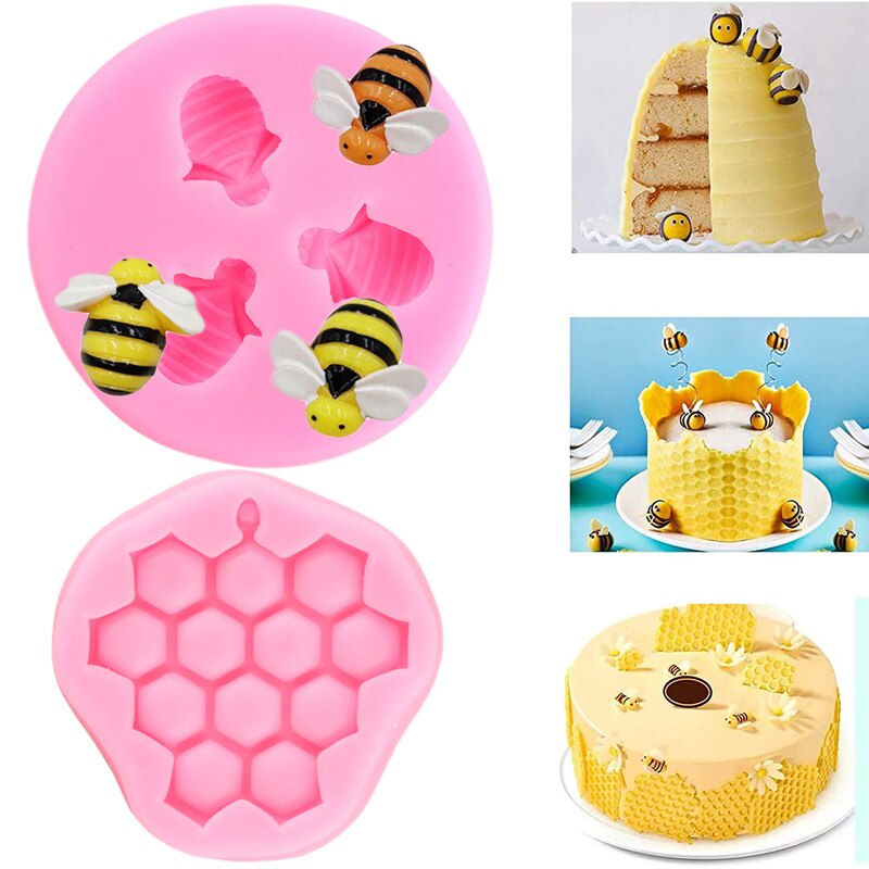 MIYAHOUSE Sunflower Silicone Mold Honeycomb Bees Fondant Molds Bumble Bee Candy Mold For Cake Decorating Cupcake Topper Sugar Candy Chocolate Gum Paste Set Of 5