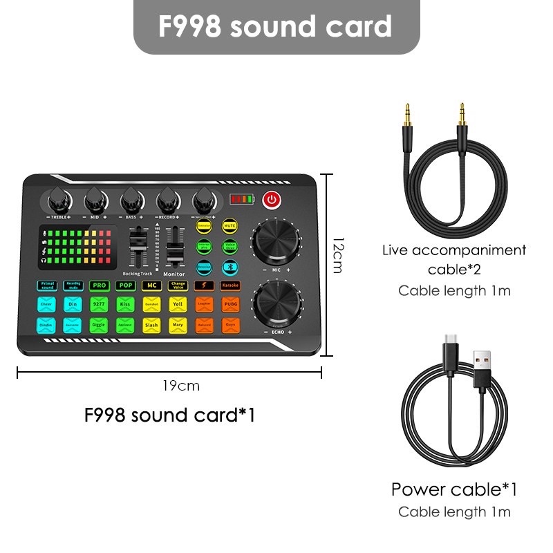 Audioschnittstelle F998 Soundkarte Mikrofon Webcast USB Soundkarte Audio-Podcast-Ausrüstung Bündel Live-Streaming PC Gaming. Aufnahme Live Sound Card SUOTENG Live-Soundkarte