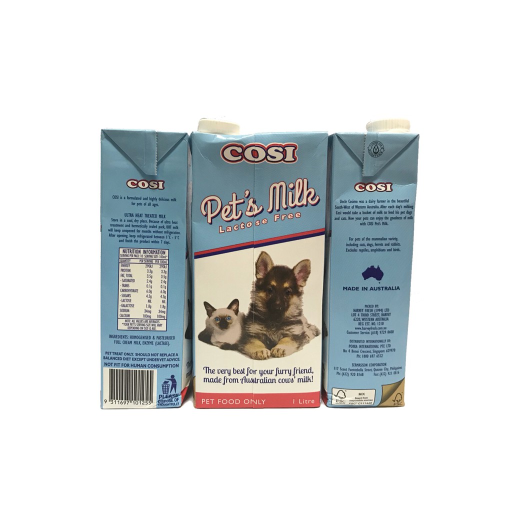 1L Cosi Pet's Milk. Lactose Free. Pet Milk | Shopee ...