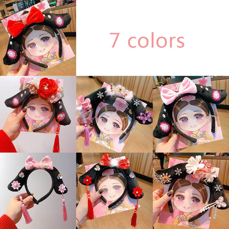 Bobora New Year's Chinese Style Flower Tassel Lattice Hair Ornament Children's Hair Hoop Tang Suit Headband