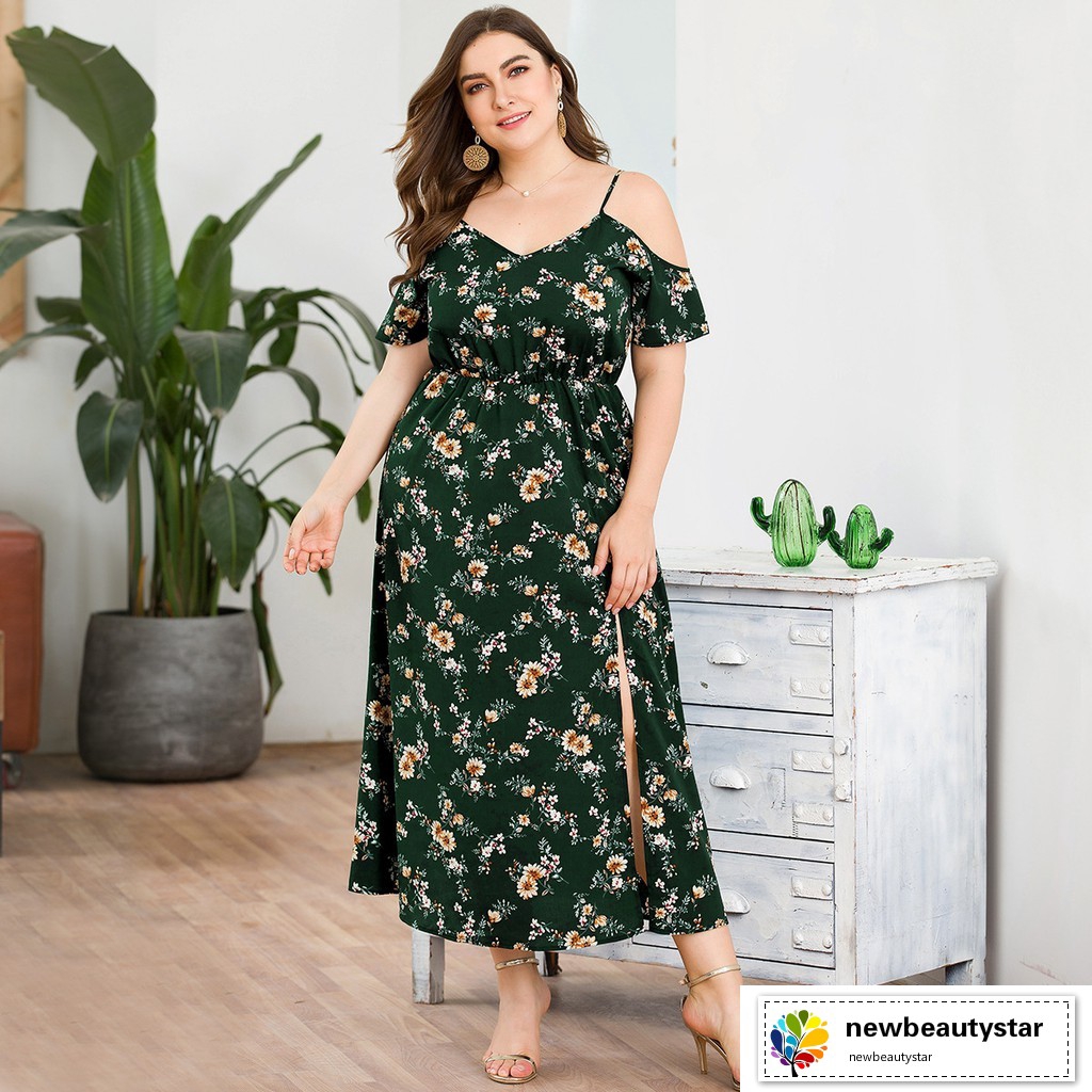 plus size printed maxi split dress