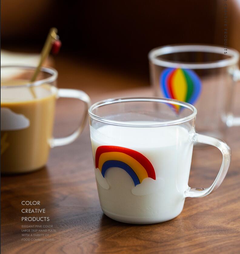 Creative Breakfast Mug Rainbow Hot Air Balloon Pattern Glass Cup Ins Milk Juice Cups Shopee Philippines