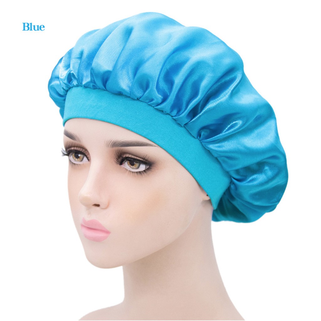 Solid Color Satin Silk Printed Wide-brimmed Hairband Bonnet Sleep Cap Chemo Hats 