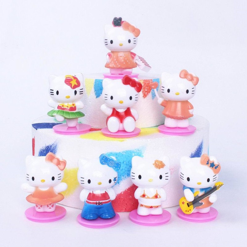 8pcs Hello Kitty Cake Decorations Cute Cartoon Cat Cake Topper Baby Birthday Party Supplies Girls Gifts Toys Shopee Philippines