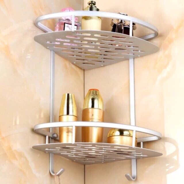 Double Layer Triangular Bathroom Corner Organizer Rack With Hook