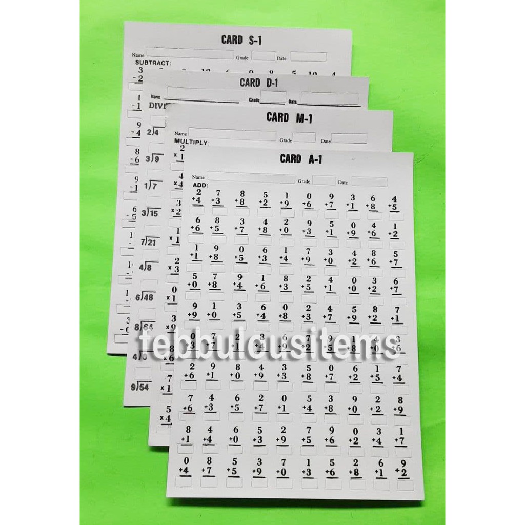 Window Card /pc level 1 Addition Subtraction Multiplication Division ...