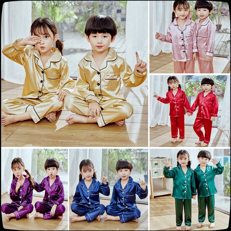 Pajamas children pajamas set long-sleeved silk dyed boys and girls ...