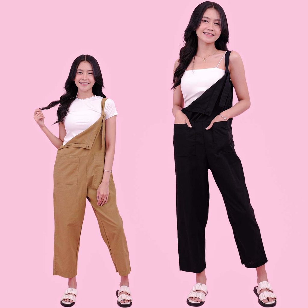 KOREAN HOUSE FASHION SELF TIE COTTON LINEN JUMPSUIT / JUMPER PANTS FOR  WOMEN FOR GIRLS QP004 | Shopee Philippines