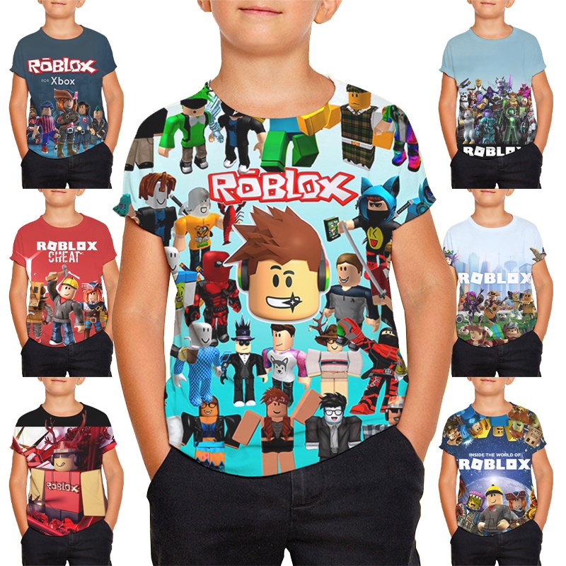 Roblox Kids Tshirt Boys Shirt Robloxs Print Cartoon Round Neck T-Shirt ...