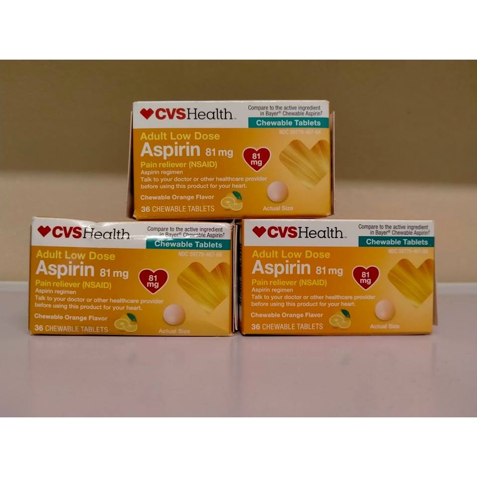 CVS Health, Adult Low Dose Aspirin Pain Reliever, Chewable Tablets