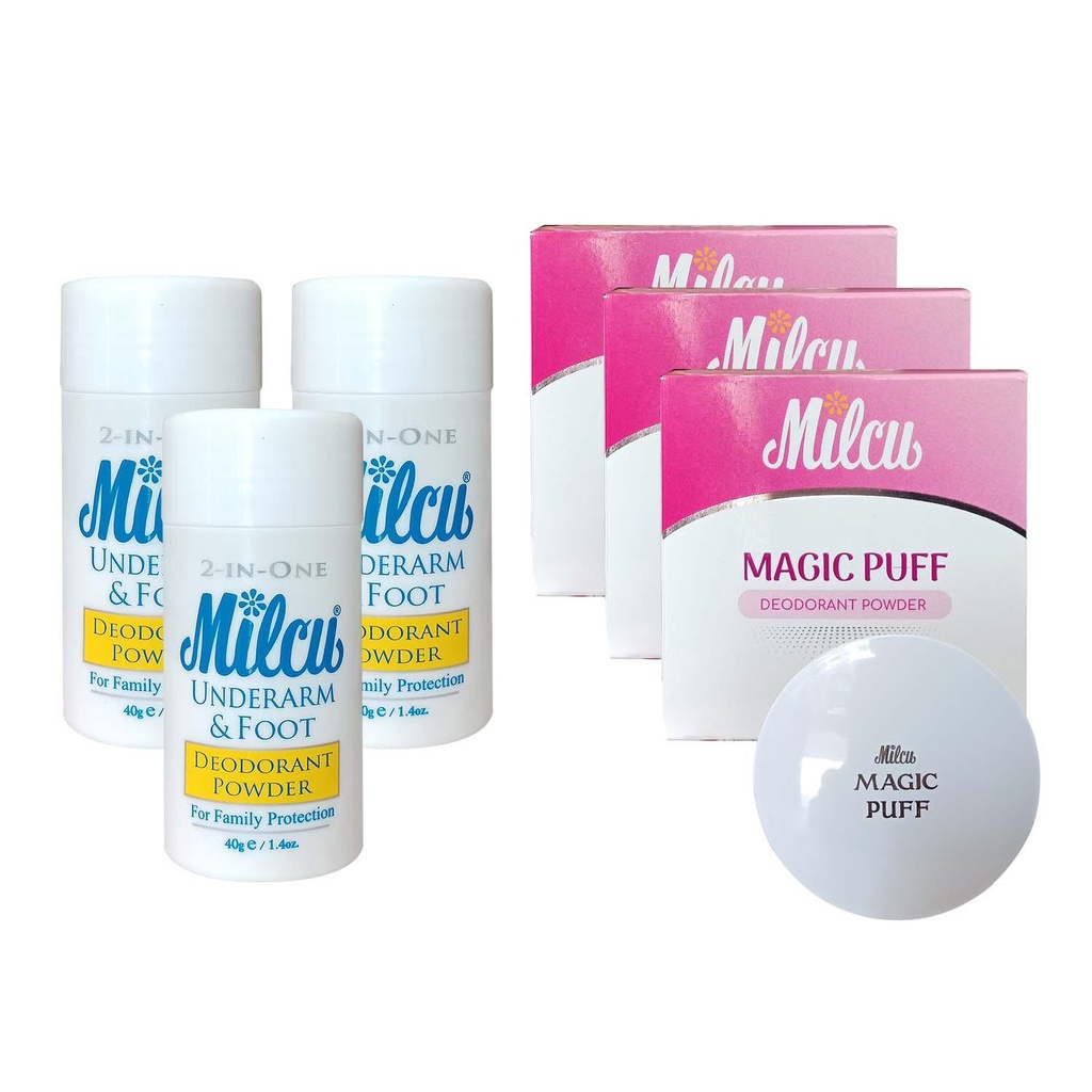 Milcu Underarm and Foot Powder Deodorant 40g Set of 3 with Milcu Magic