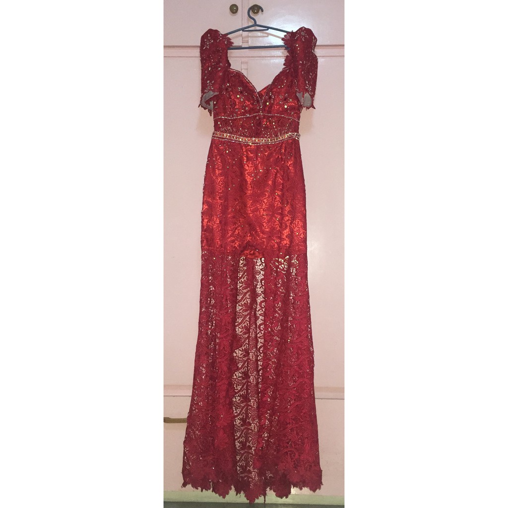 maroon filipiniana dress