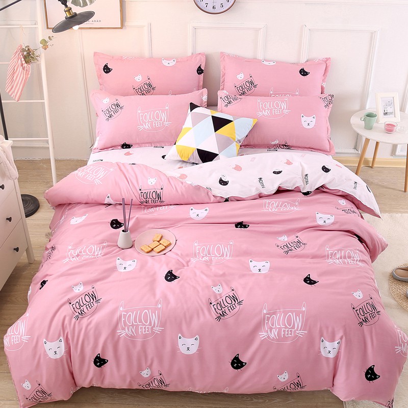 Cute Pink Cat Zip Open Quilt Duvet Cover Flatsheet Shopee