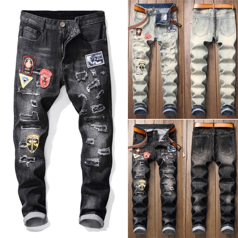 floral embroidered jeans mens