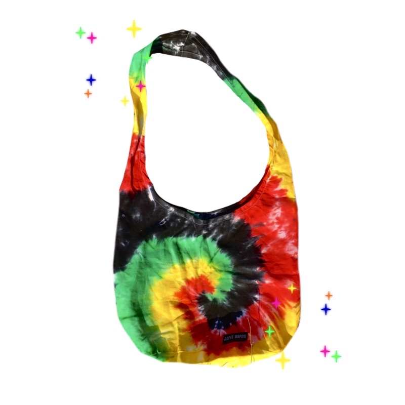 Laliguras Tie-Dye Hobo Bag - Colorful Cotton Hippie Tote With Skull Print (Medium, 17x12")